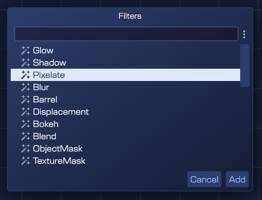Filters dialog