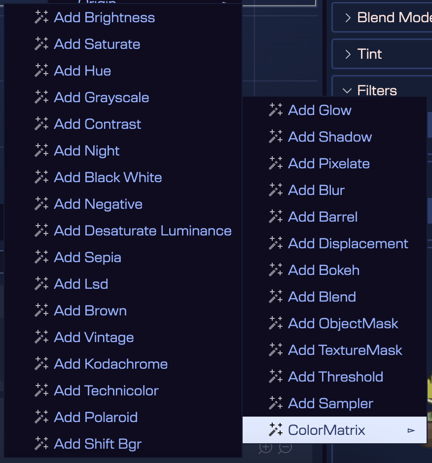 ColorMatrix filters