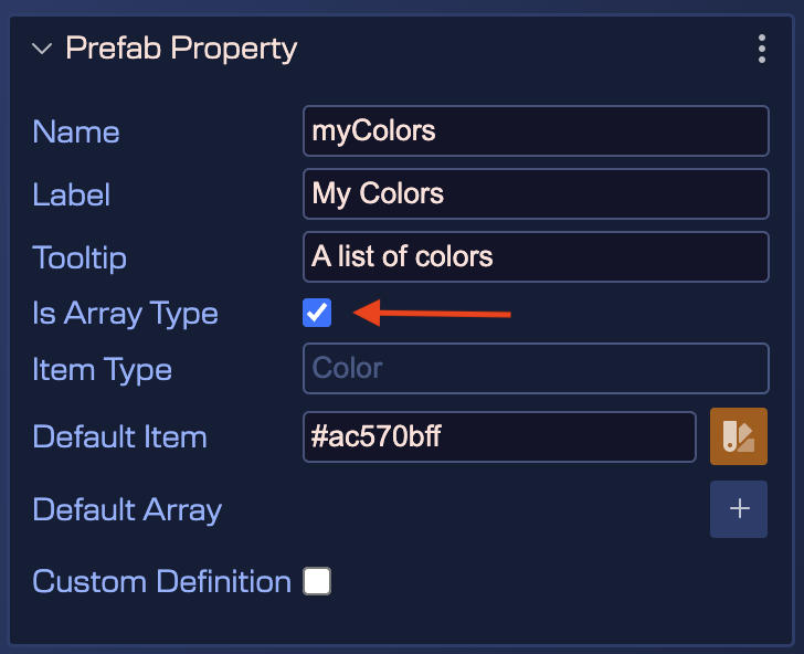 Declare array user property