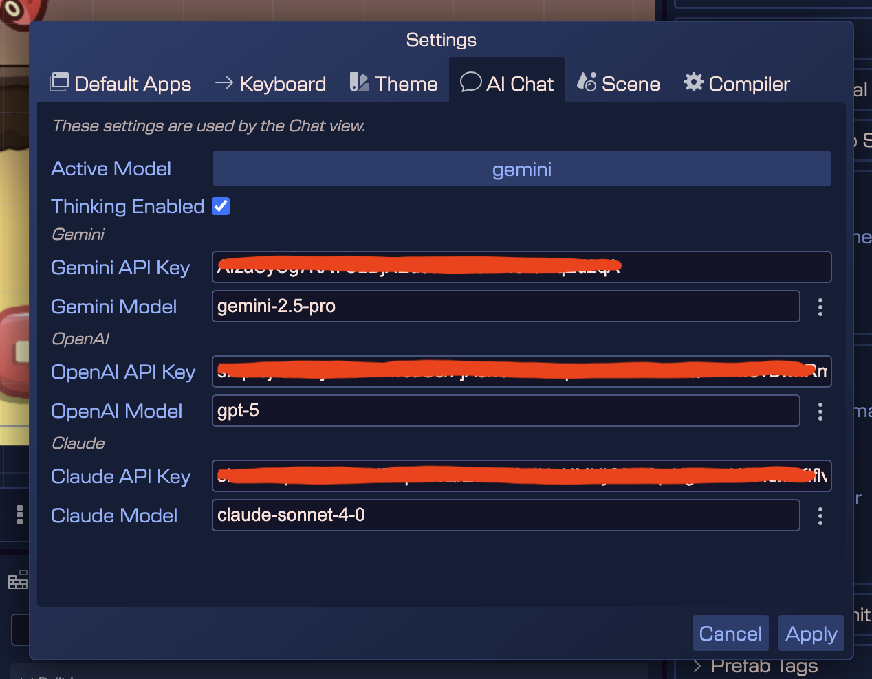 AI chat settings