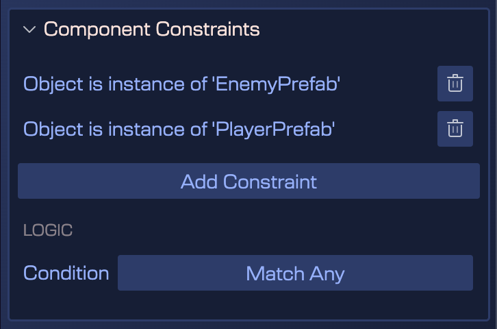 Component constraints section