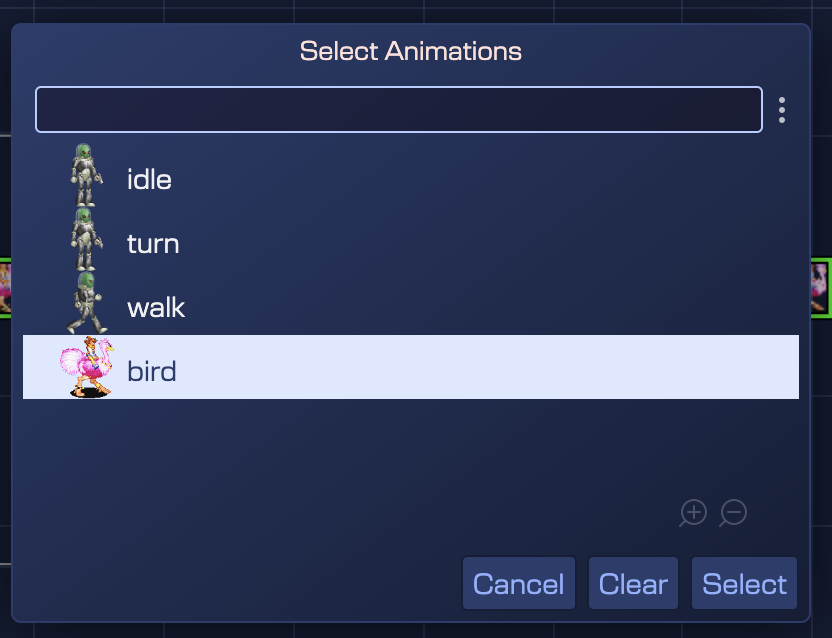Select animations dialog