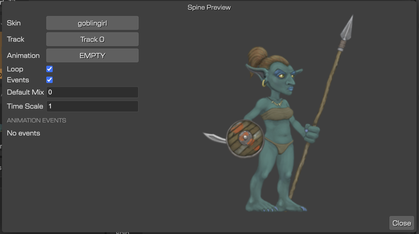 Skeleton preview dialog