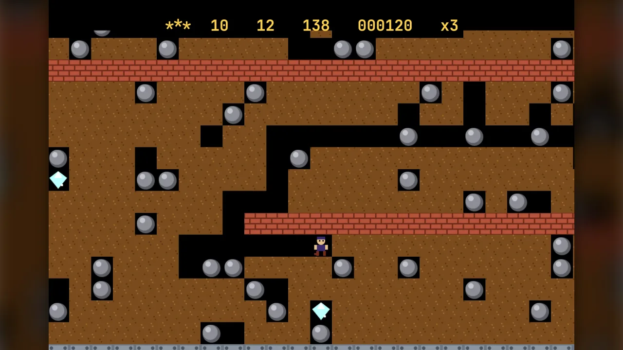 Falling-boulder caves: a screenshot of its demo