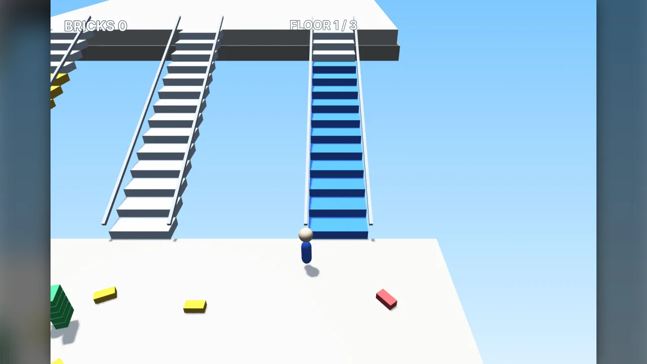 Brick-collecting stair race: a screenshot of its demo