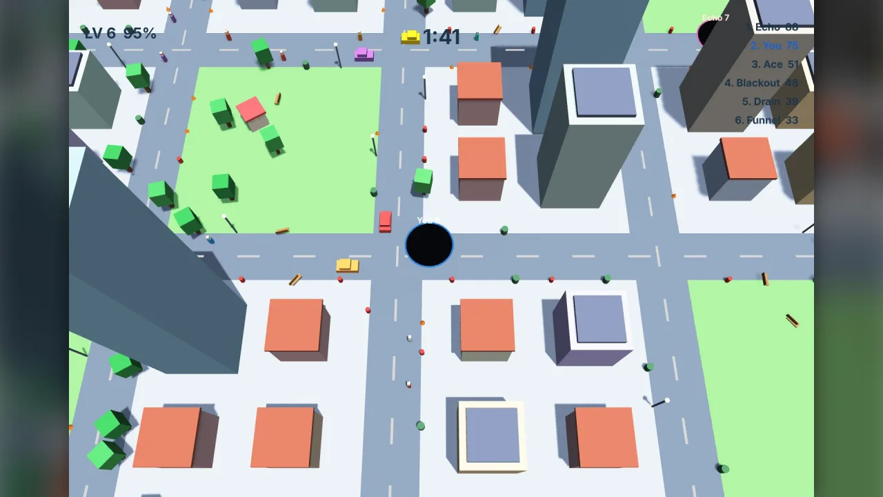 Swallow-and-grow arena: a screenshot of its demo