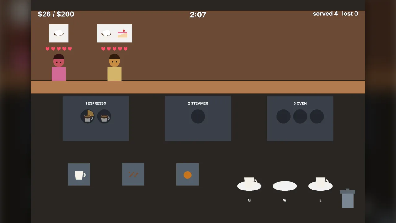 Cooking stations and counter: a screenshot of its demo