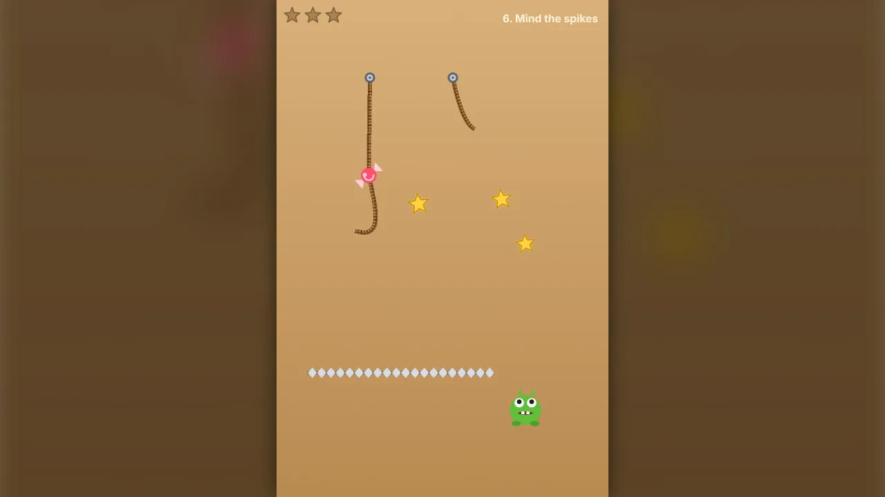 Rope-cutting puzzles: a screenshot of its demo
