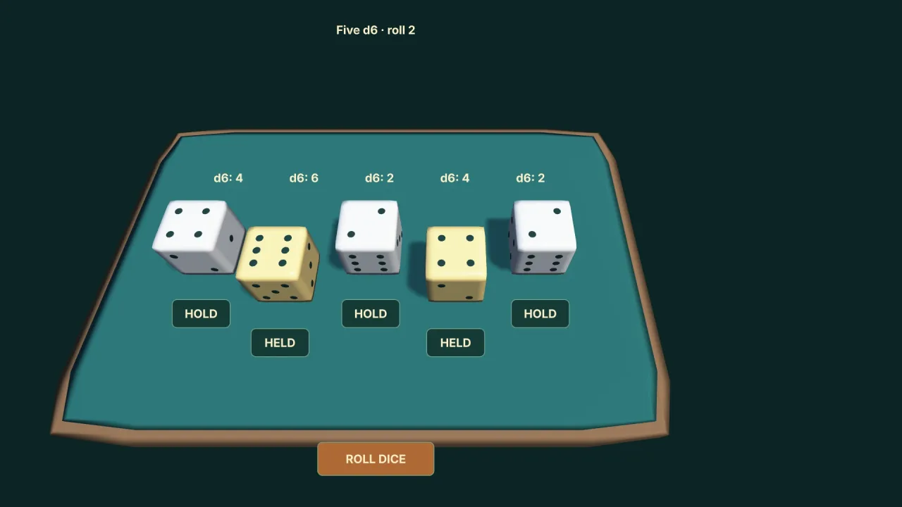Flexible dice: a screenshot of its demo