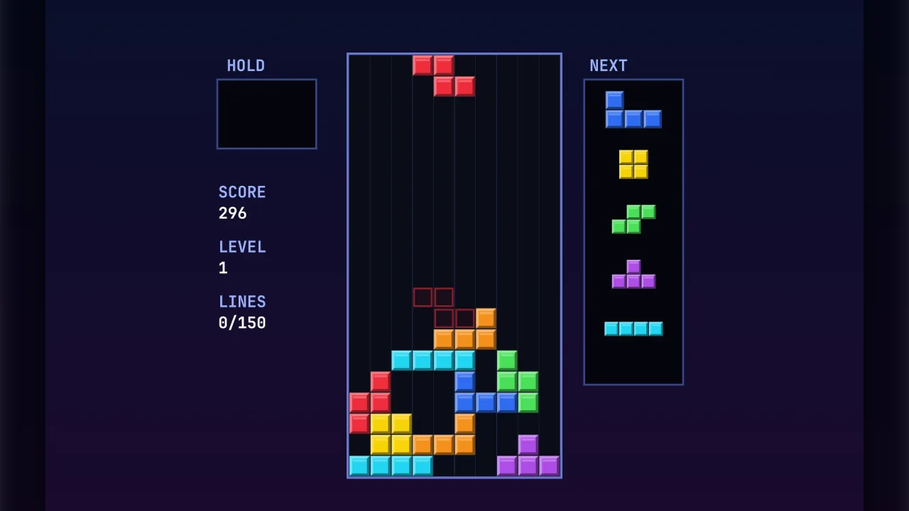 Falling-piece puzzles: a screenshot of its demo