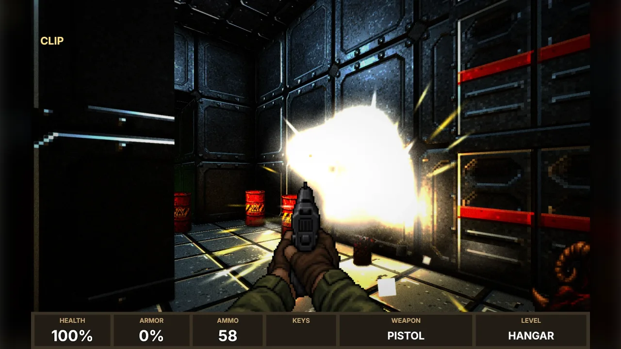 First-person prop art: a screenshot of its demo