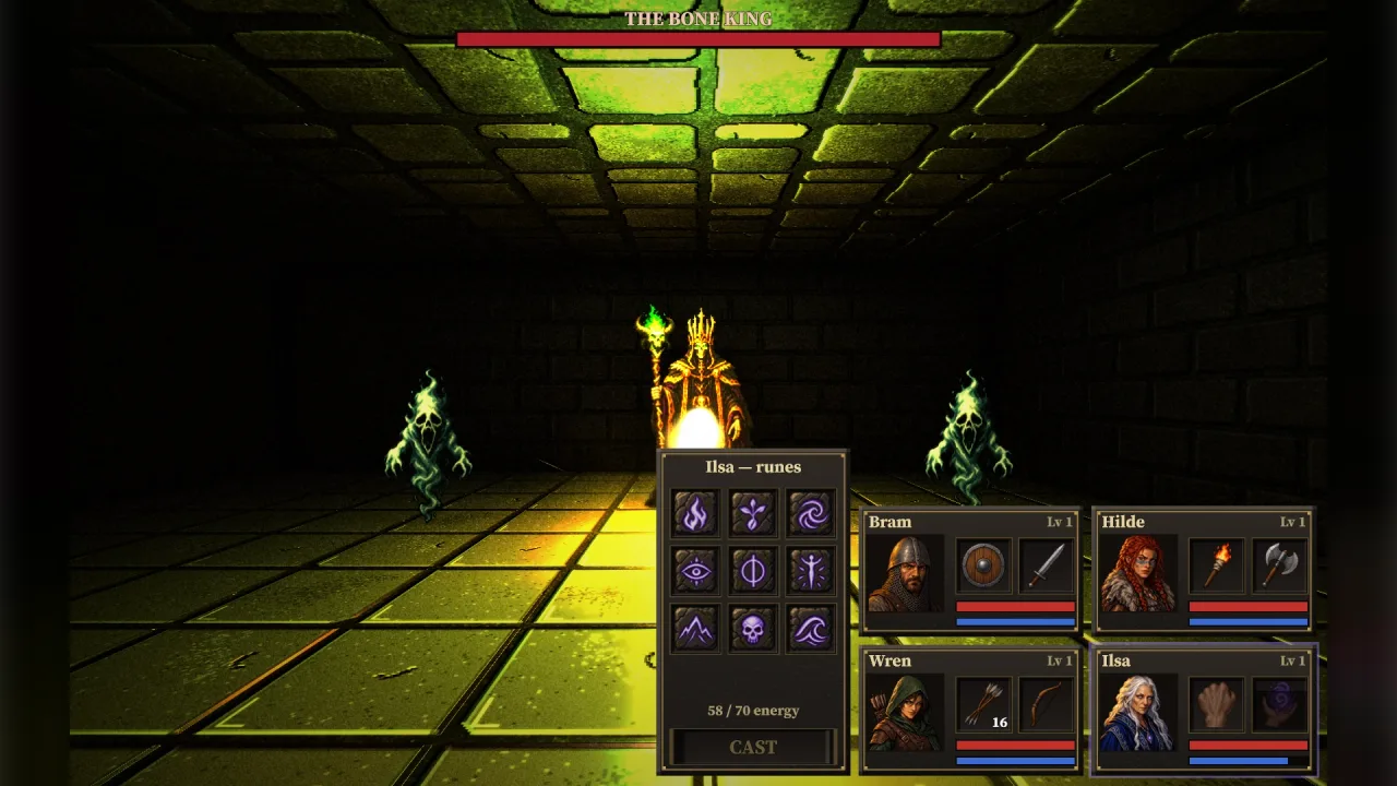 Grid dungeon crawler: a screenshot of its demo