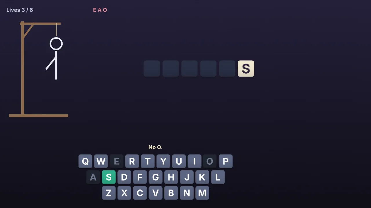 Hangman letter guessing: a screenshot of its demo