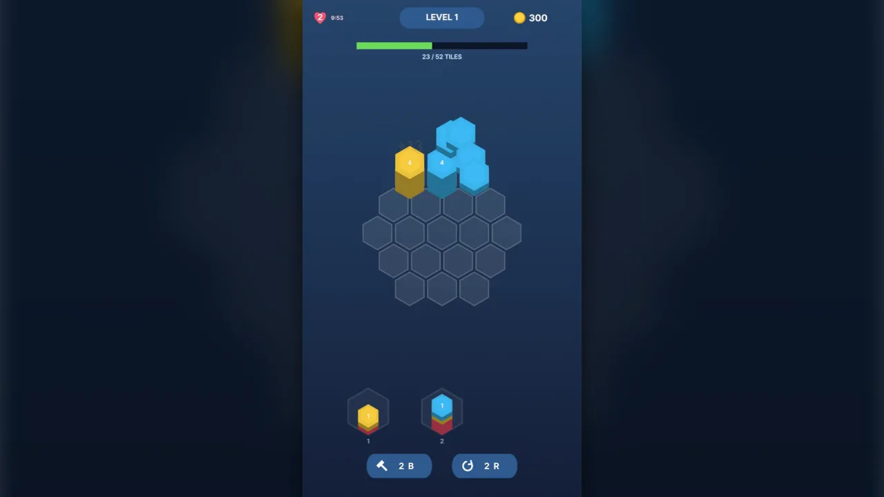 Hex stack sorting: a screenshot of its demo