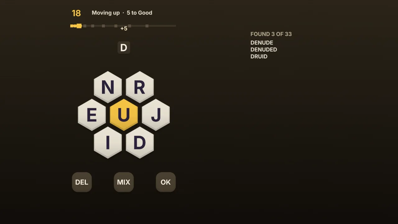 Honeycomb word hunt: a screenshot of its demo