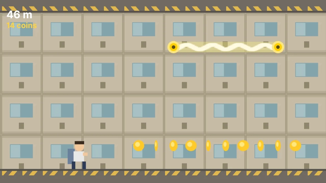 Jetpack corridor runner: a screenshot of its demo