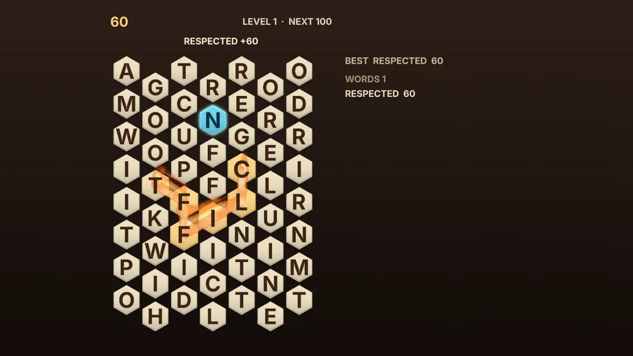 Falling letter tiles: a screenshot of its demo