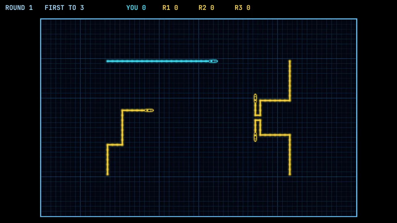 Trail-wall duels: a screenshot of its demo
