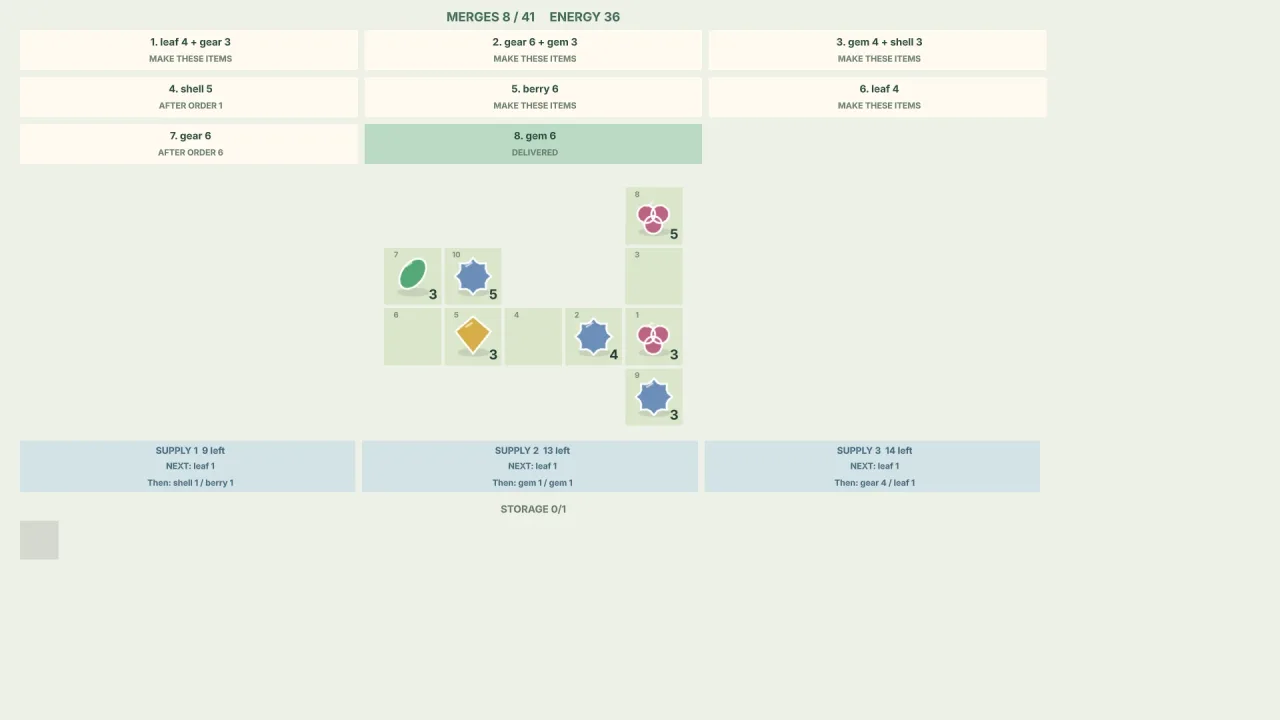 Merge workshop puzzles: a screenshot of its demo