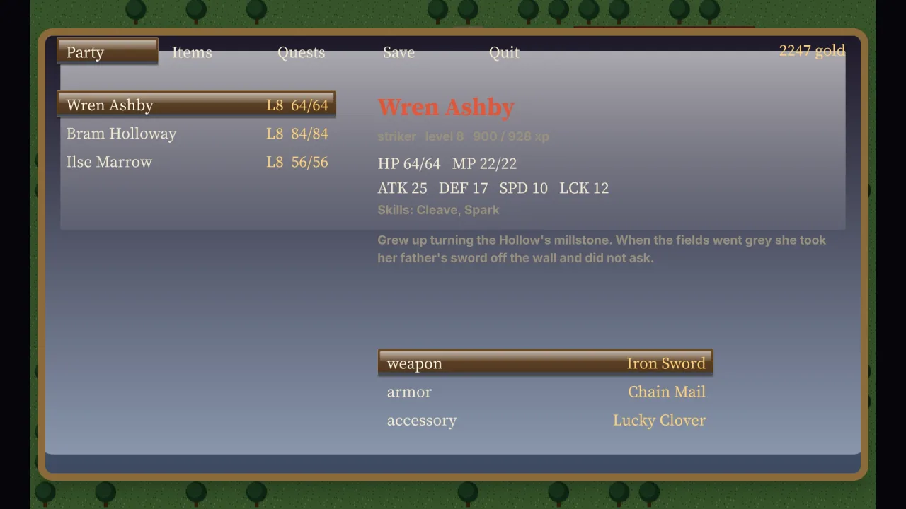 Party: a screenshot of its demo