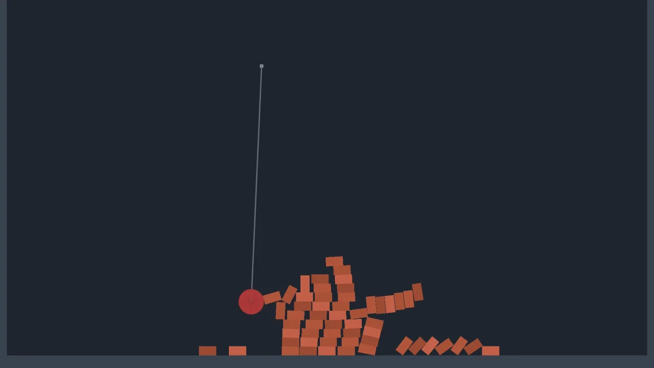 Box2D rigid bodies: a screenshot of its demo