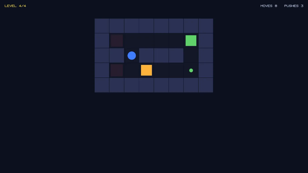 Box-pushing puzzles: a screenshot of its demo