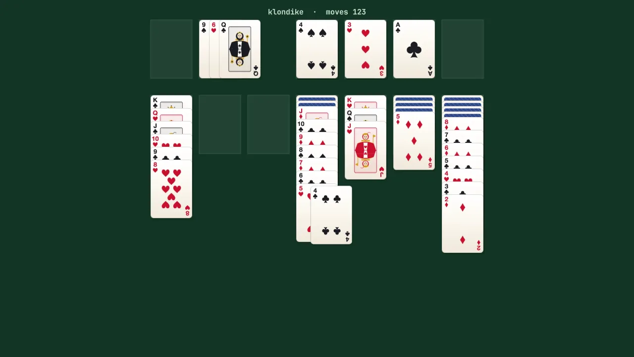 Solitaire games: a screenshot of its demo