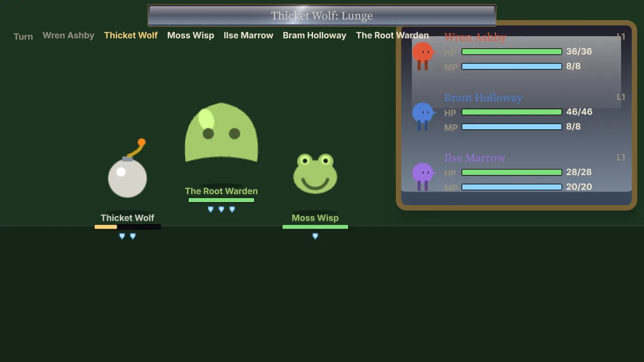 Turn battle: a screenshot of its demo