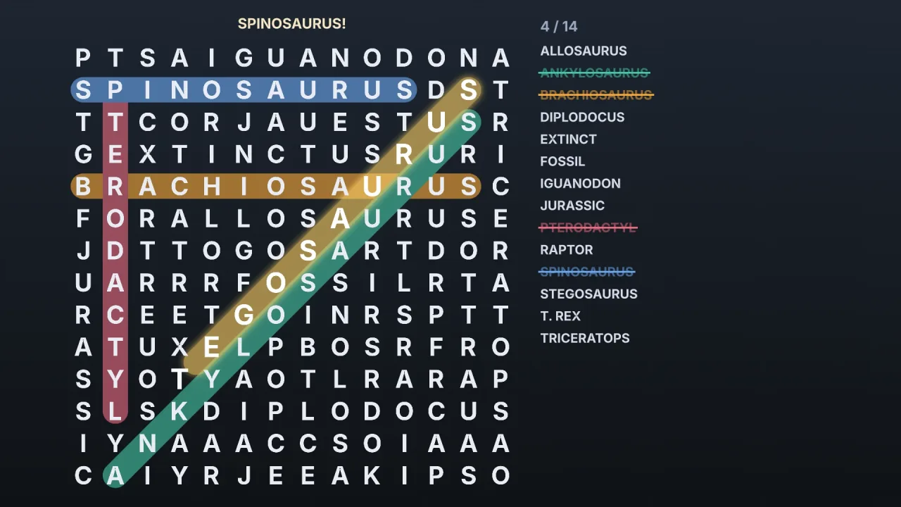 Word search puzzles: a screenshot of its demo